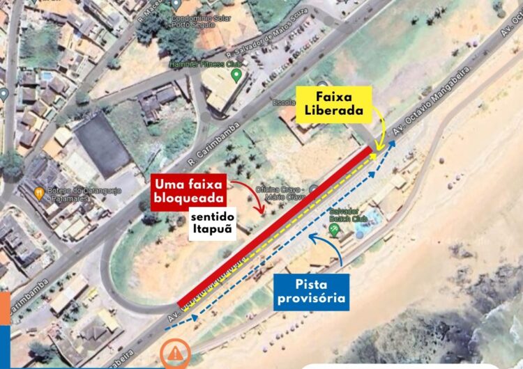 Trânsito será parcialmente bloqueado em trecho da Avenida Octávio Mangabeira, em Patamares