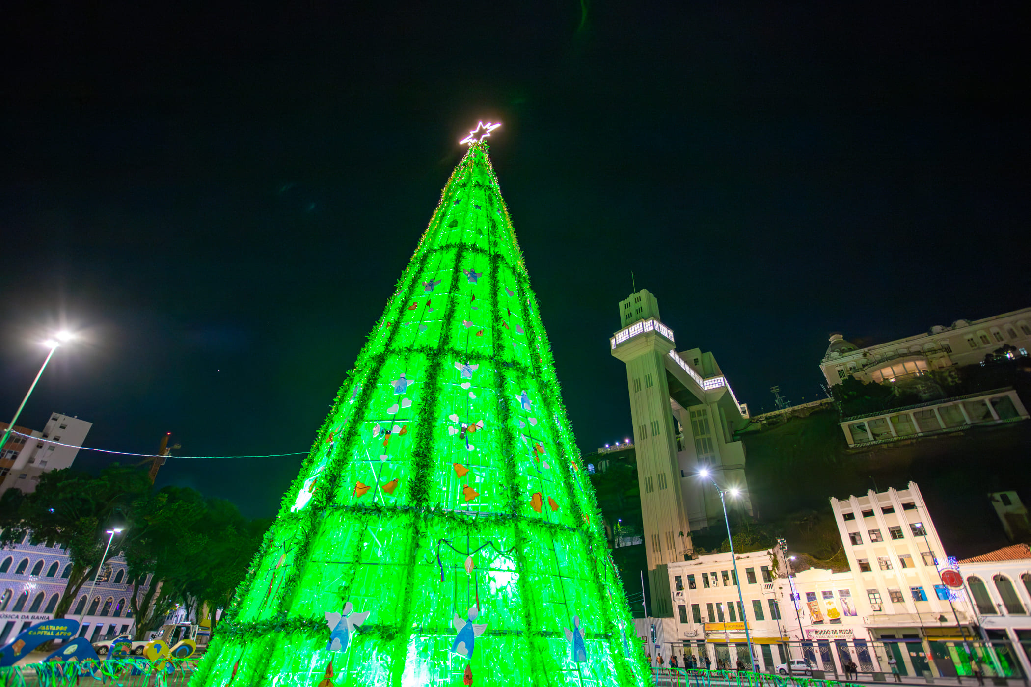 Árvore de Natal sustentável encanta famílias e curiosos no Comércio