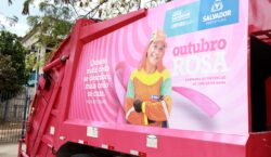 Limpurb plota compactadores em alusão à campanha de prevenção dos cânceres de mama e do colo do útero